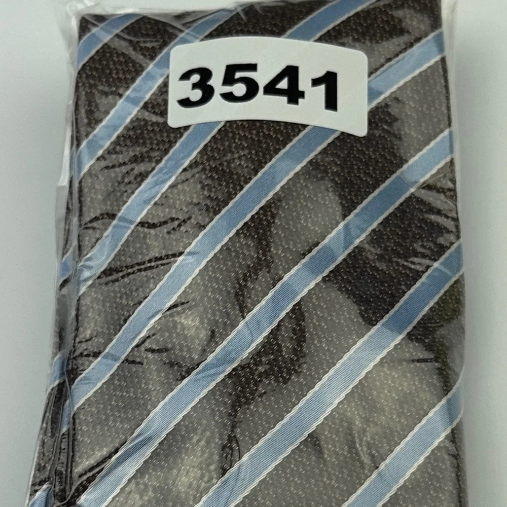 Mens Brown Light Blue Striped Silk Necktie Hand Made Traditional Preppy Classic